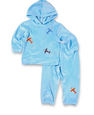 Toddler Boys Velour Hoodie With Airplanes