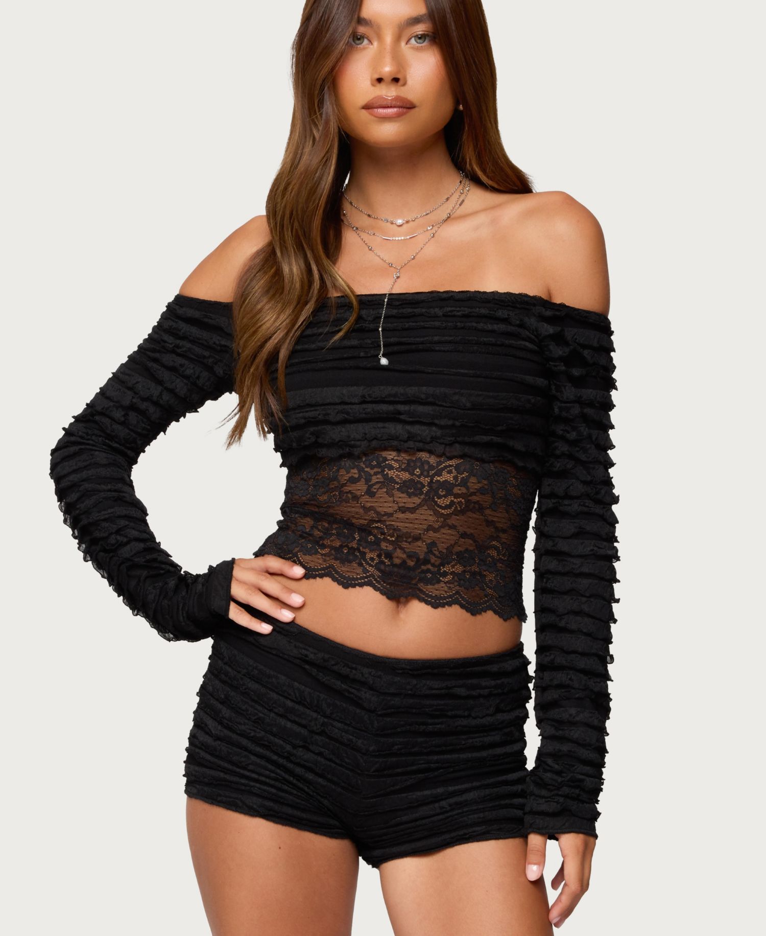 Women's Tauri Lacey Ruffled Off Shoulder Top