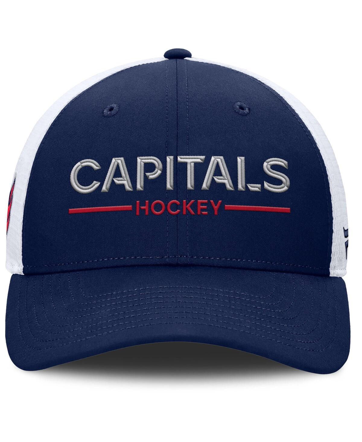 Fanatics Men's Navy/White Washington Capitals Authentic Pro Rink Lockup Adjustable Trucker Hat