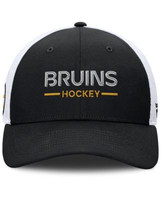 Men's Black/White Boston Bruins Authentic Pro Rink Lockup Adjustable Trucker Hat