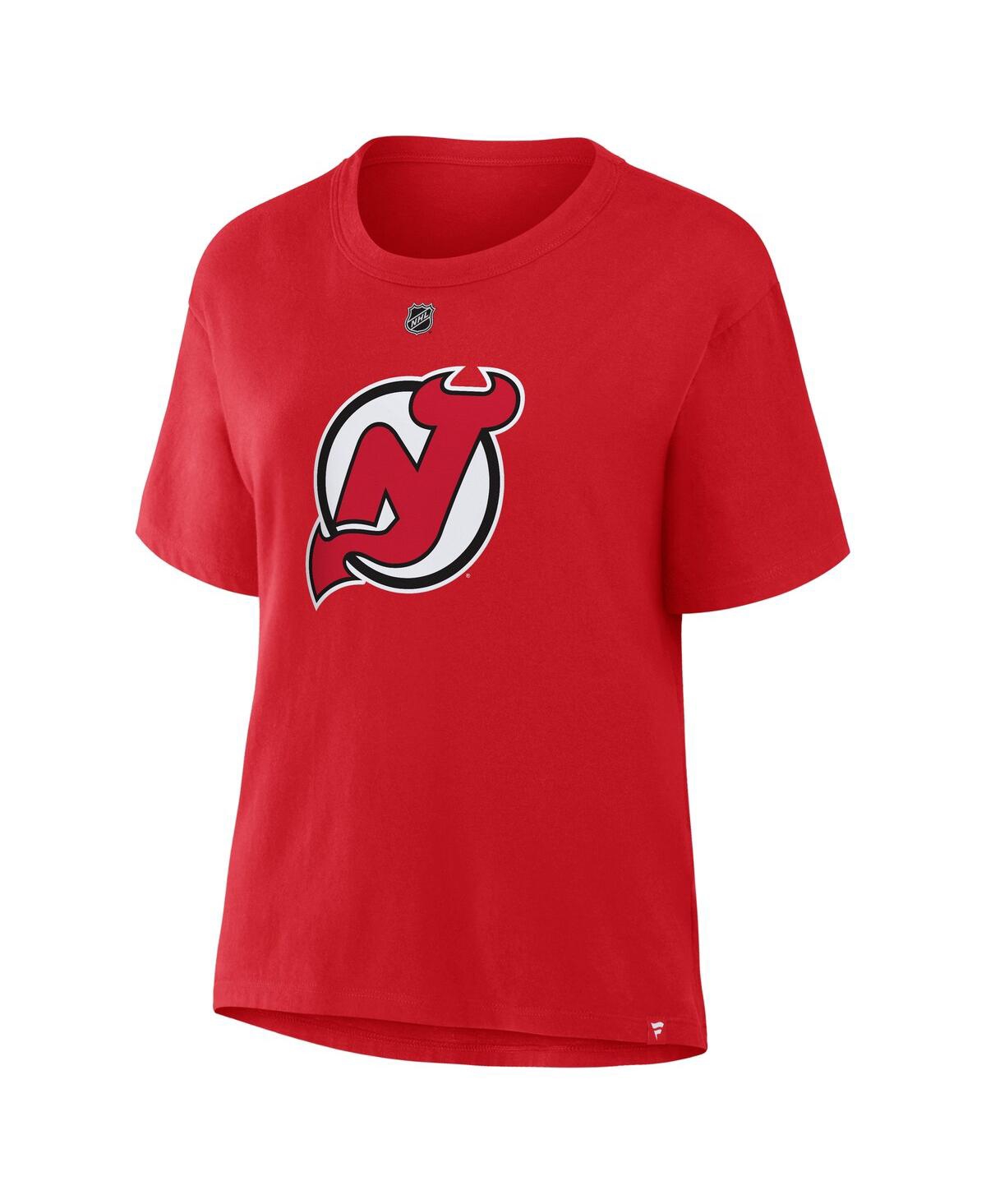 Fanatics Women's Jack Hughes Red New Jersey Devils Authentic Stack Name Number T-shirt In Red