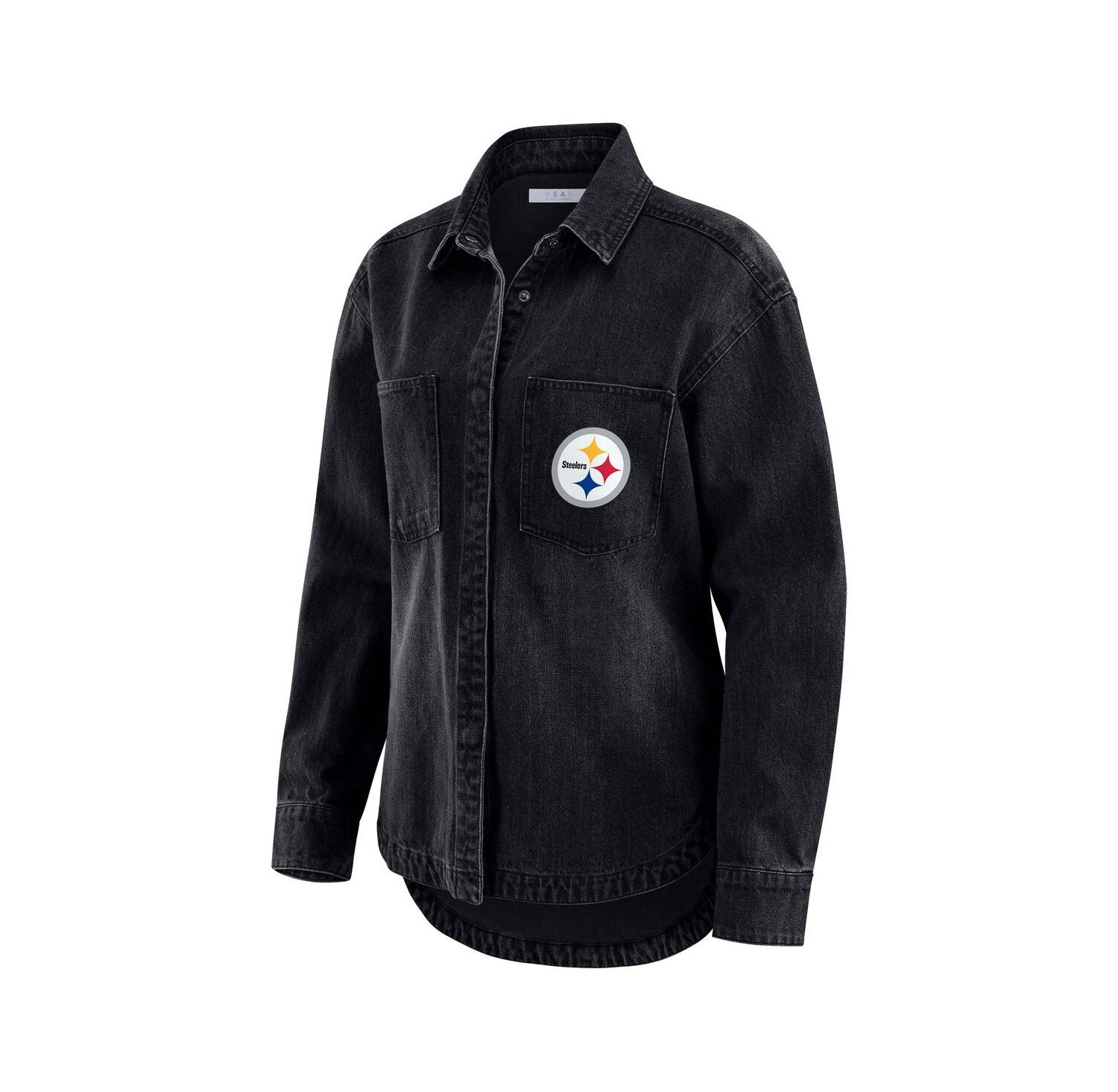 Women's Black Pittsburgh Steelers Washed Oversized Denim Full-Snap Shacket
