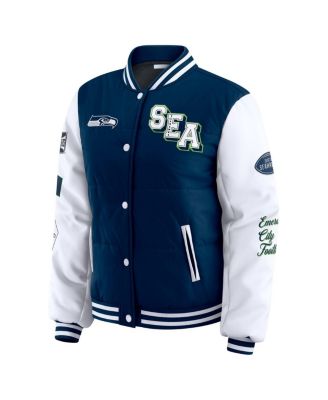 Women's College Navy Seattle Seahawks Varsity Full-Snap Puffer Jacket