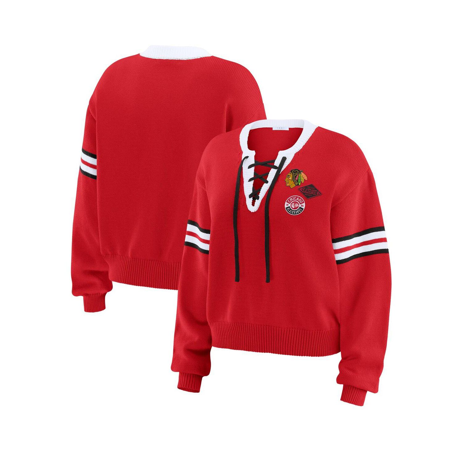 Women's Red Chicago Blackhawks Cropped Lace-Up Sweater