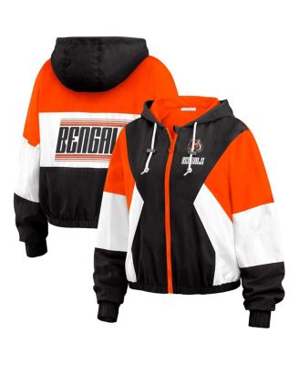 Women's Black Cincinnati Bengals Plus Size Color Block Full-Zip Windbreaker Jacket