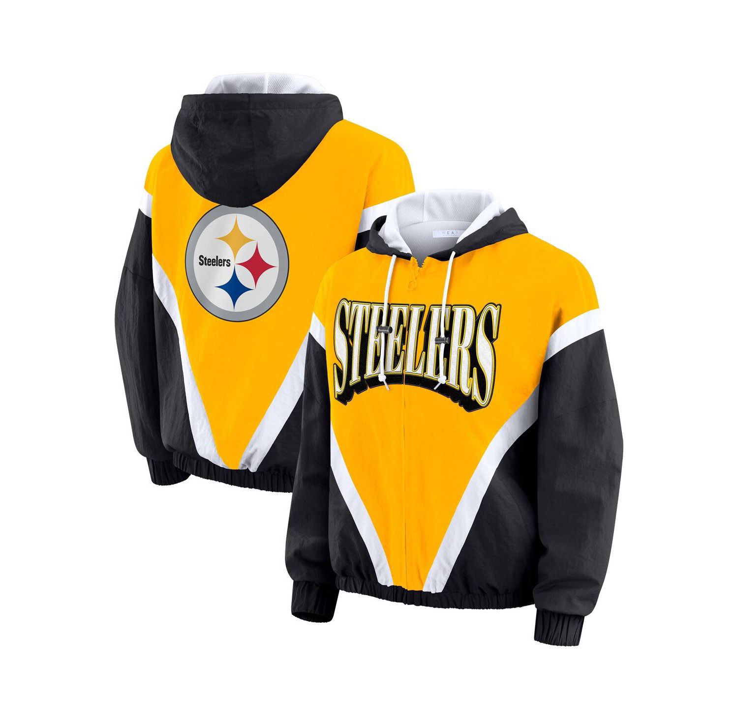 Women's Gold/Black Pittsburgh Steelers Retro Crinkle Full-Zip Hoodie Windbreaker
