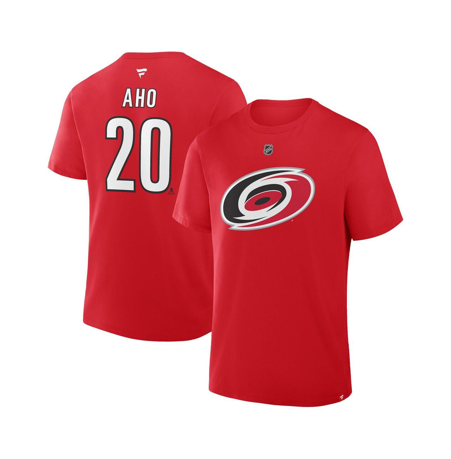 Мужская футболка Fanatics Sebastian Aho Red Carolina Hurricanes Authentic Stack Name & Number — фото 1
