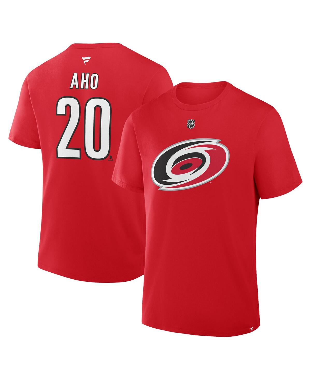 Fanatics Men's Sebastian Aho Red Carolina Hurricanes Authentic Stack Name Number T-shirt In Red