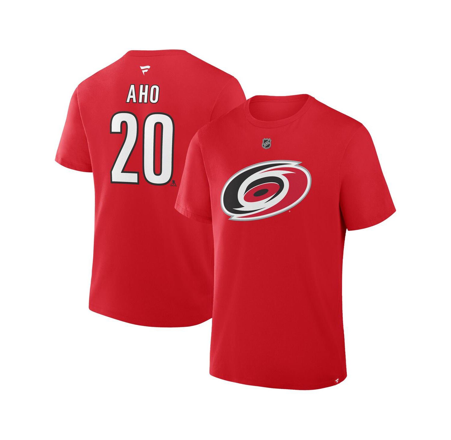 Men's Sebastian Aho Red Carolina Hurricanes Authentic Stack Name & Number T-Shirt