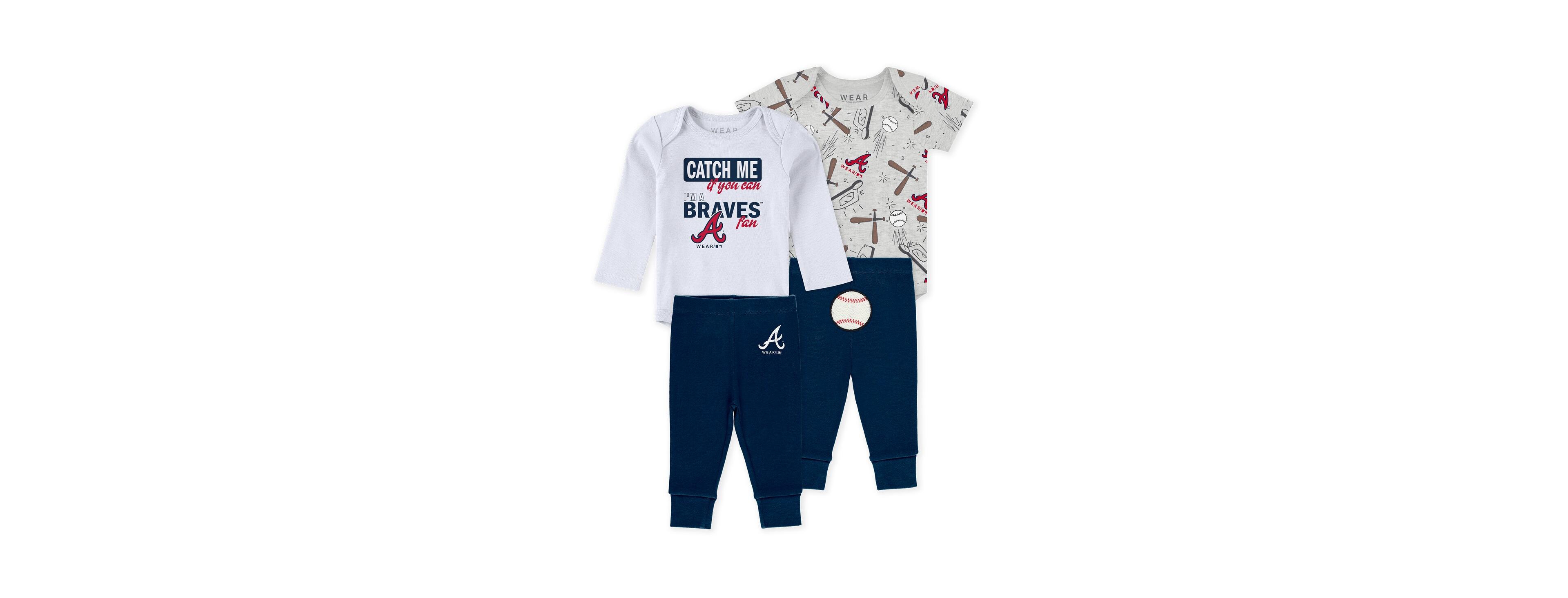 Wear by Erin Andrews Baby Boys and Girls 3-Piece Heather Gray/White/Navy Atlanta Braves Turn Me Around Bodysuits Pants Set