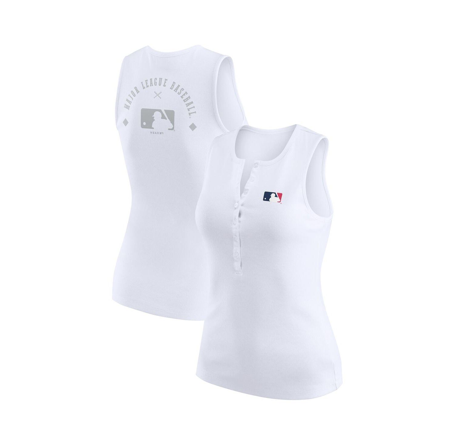 Women's White MLB Rib-Knit Henley Tank Top