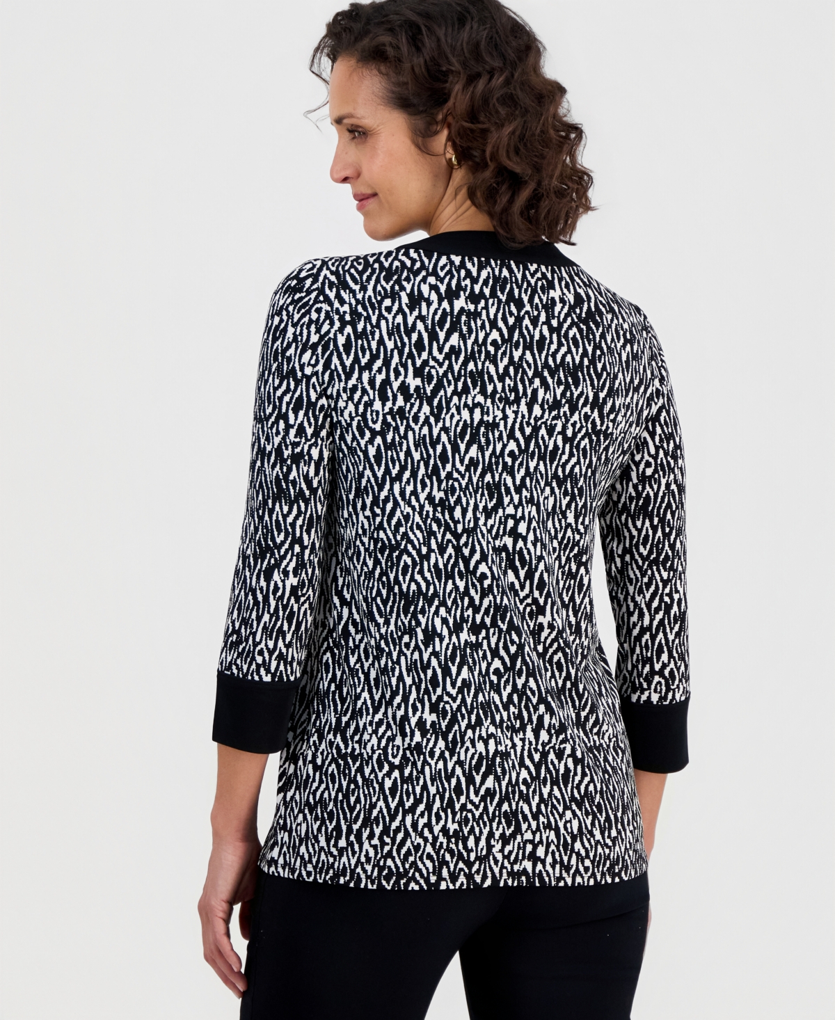 Jm Collection Women's Lace-Up 3/4-Sleeve Printed Top, Created for Macy's
