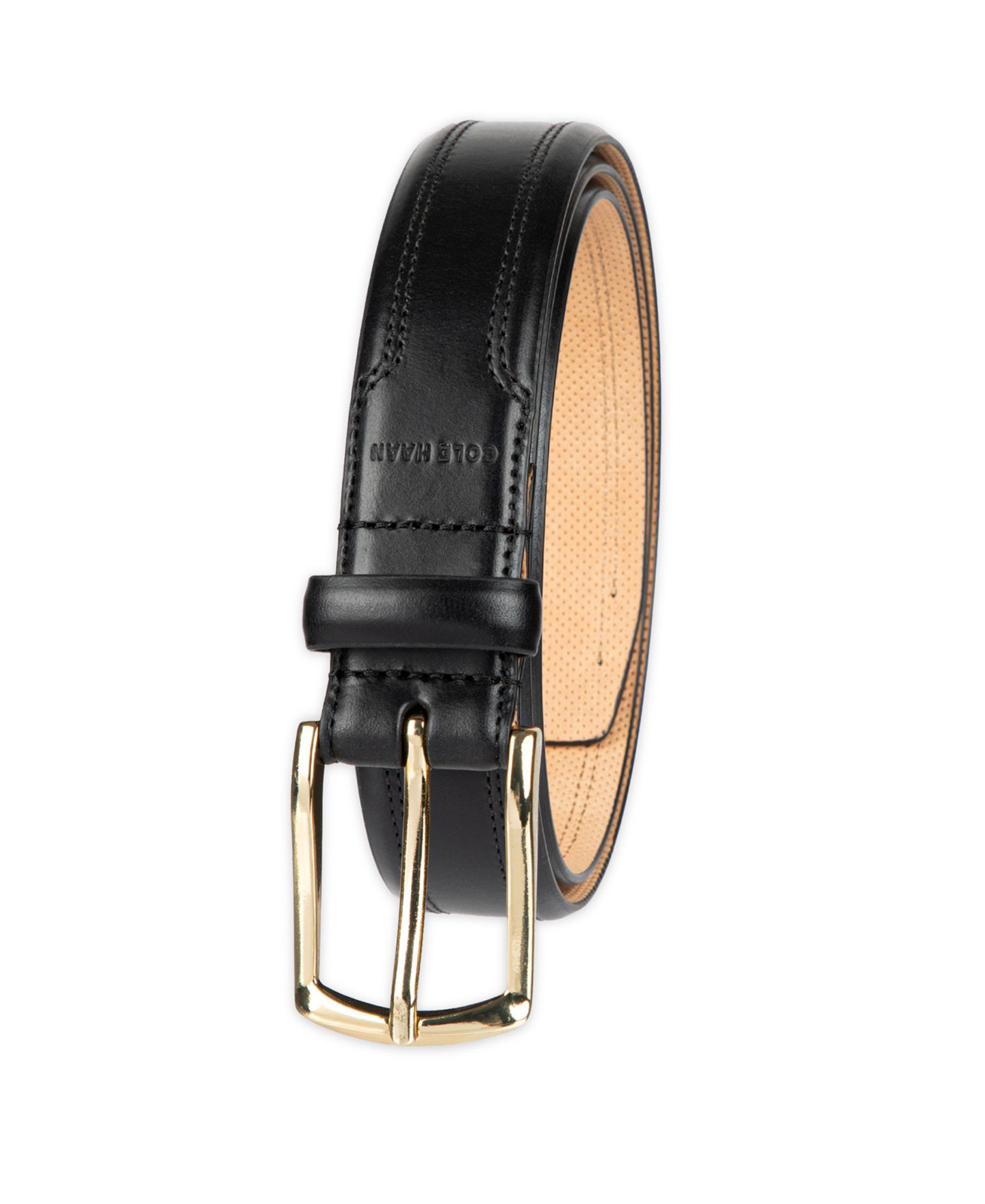 Мужской ремень Cole Haan 30MM Double Stitched Leather Dress Belt, цвет: Чёрный — фото 2