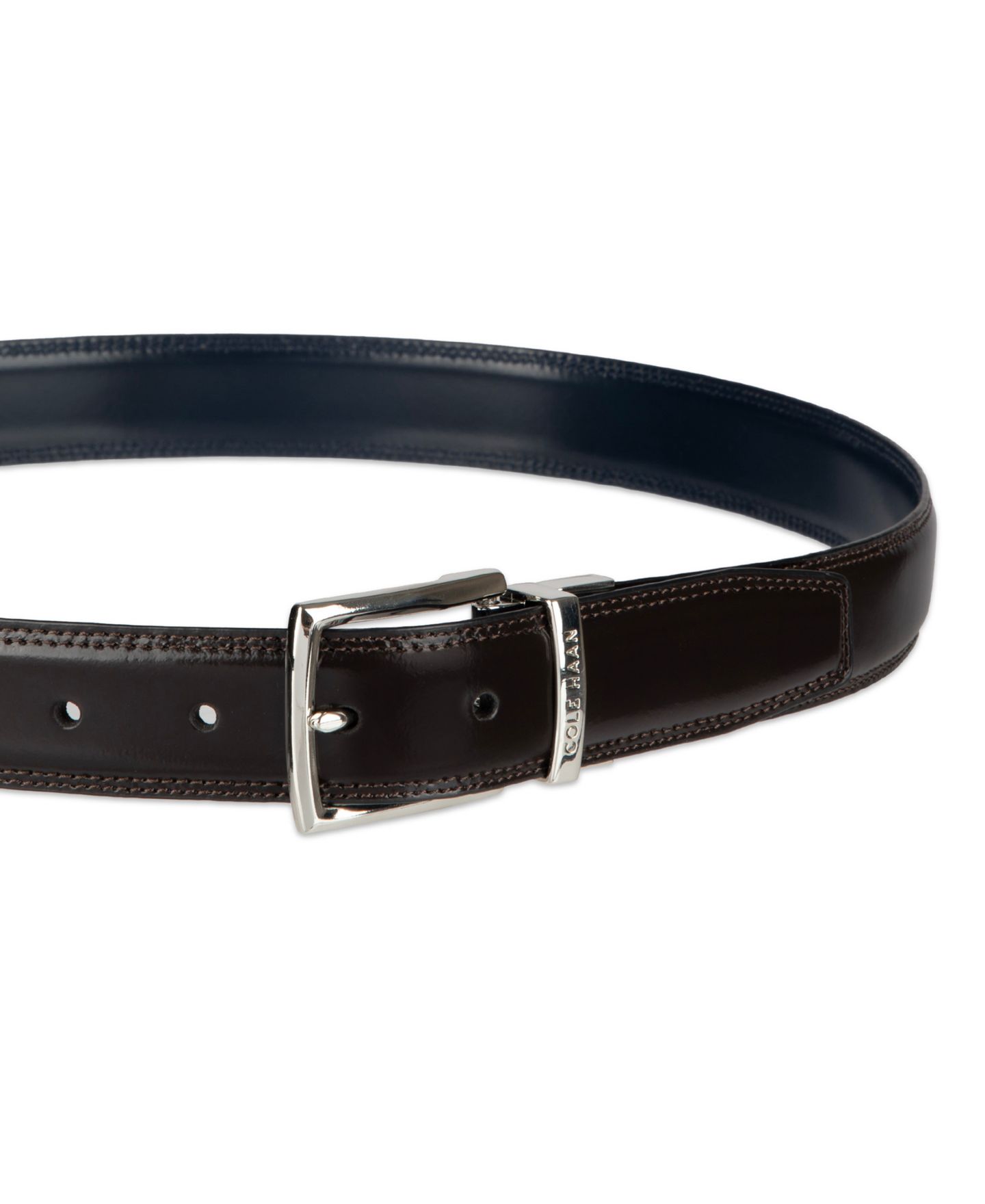 Мужской ремень Cole Haan 32MM Two-in-One Reversible Leather Dress Belt, цвет: Коричневый / Тёмно-синий — фото 4