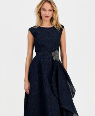 Women's Crinkle Taffeta Beaded Flower Gown