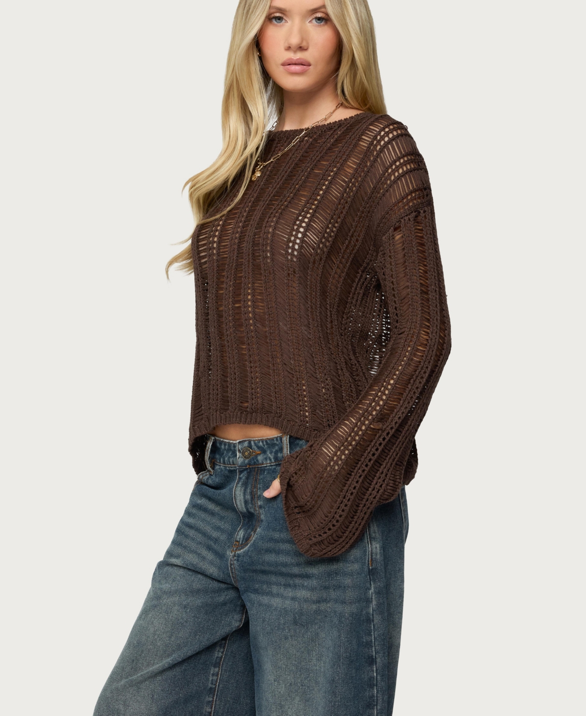 Edikted Women's Jaide Sheer Ladder Knit Sweater