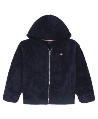 Tommy Hilfiger - Girls 7-16 Minky Zip Front Logo Stripe Hoodie