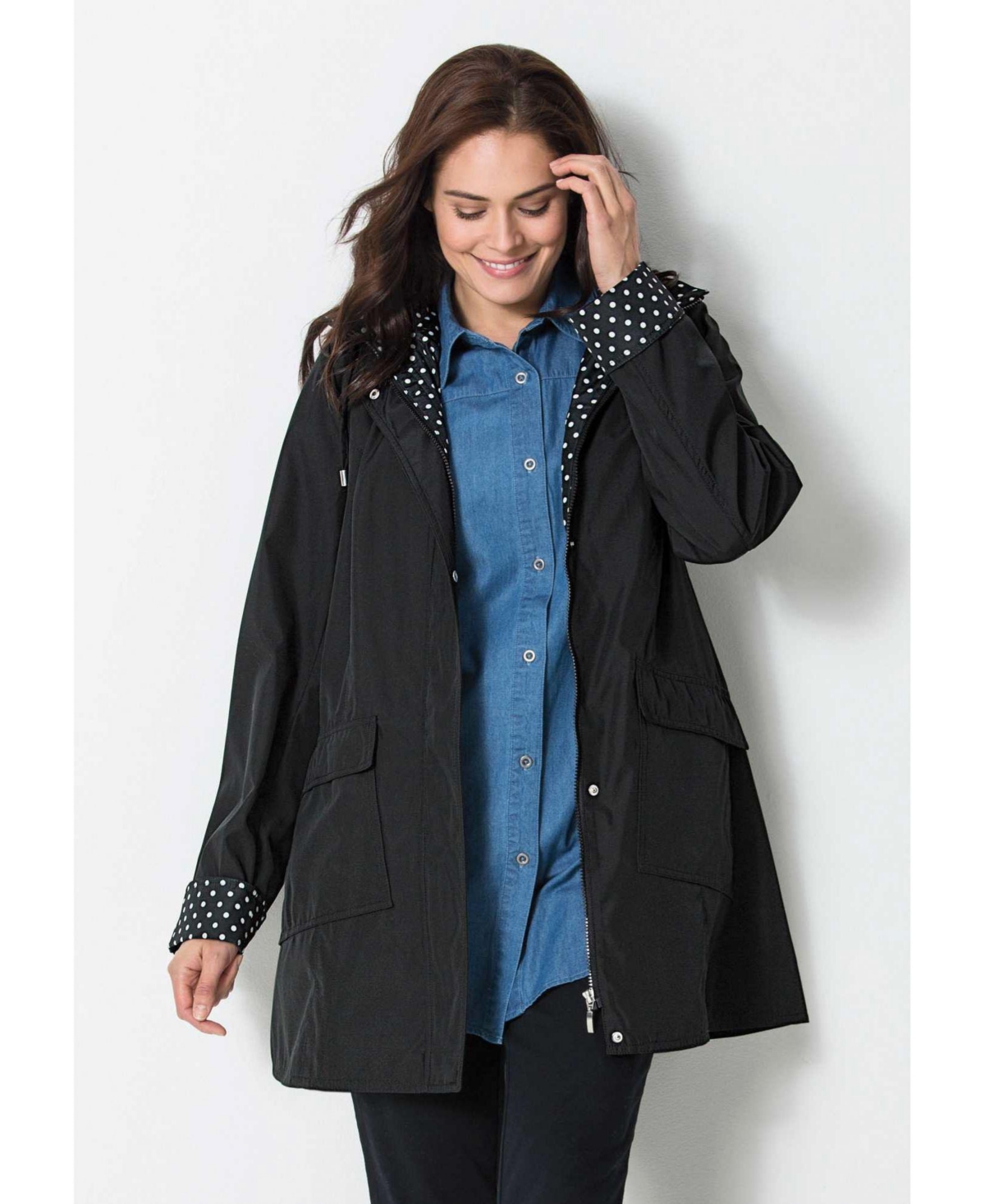 Woman Within Plus Dot Trim Raincoat