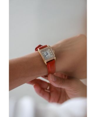 Women's 34x24mm Tank Watch with Crystal Bezel Red Leather Strap