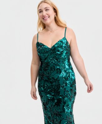 Trendy Plus Size Floral Sequin Sleeveless Gown