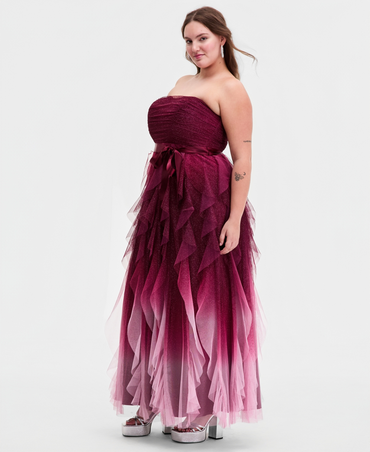 pear culture Trendy Plus Glitter Ombre Petal-Skirt Ball Gown