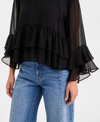 Women's Long Sleeve Chiffon Ruffle Blouse