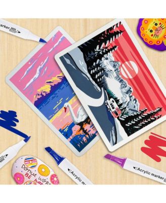 18 Colors Dual Tip Acrylic Paint Markers Set with 6mm Chisel Tip and 1-7mm Brush Tip for Rock, Wood, Fabric and Canvas