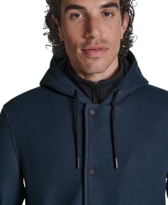 Men's Faux Wool Hooded Varsity Jacket