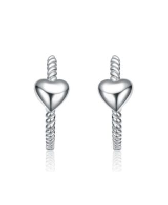 Sterling Silver White Gold Plated Heart Design Hoop Earrings