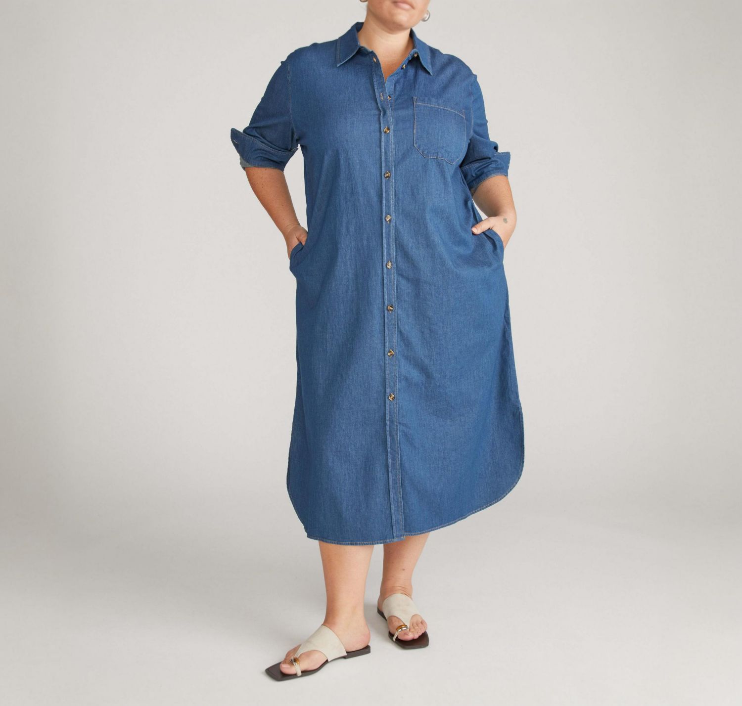 Women's Odeon Stretch Cotton Chambray Shirtdress