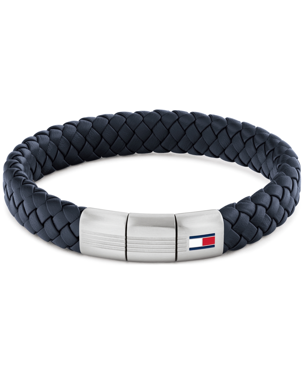 Tommy Hilfiger Men's Blue Leather with Stainless Steel Braided Bracelet