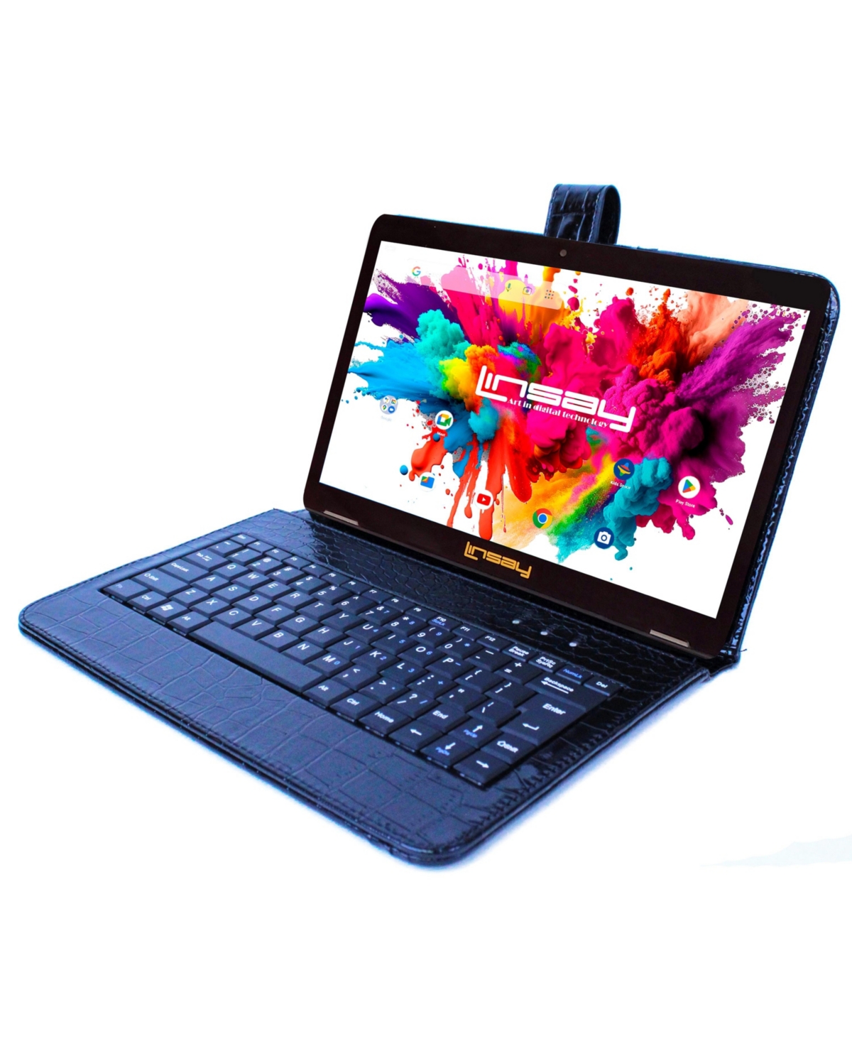 New Linsay 10.1" Tablet Octa Core 128GB Bundle with Exclusive Luxury Crocodile Style Keyboard Newest Android 14