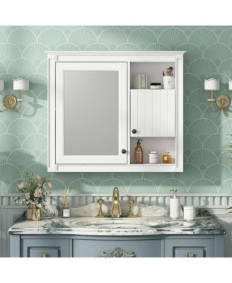32 Inch Bathroom Wall Cabinet with Mirror Wall Mounted Medicine Cabinet with 3 Shelves Mirrored Door White