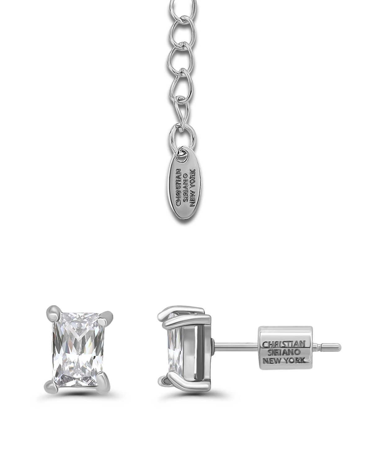 Christian Siriano New York Cubic Zirconia Baguette Round Cut Stones Floral Design Frontal Necklace And Earrings Set In Silver