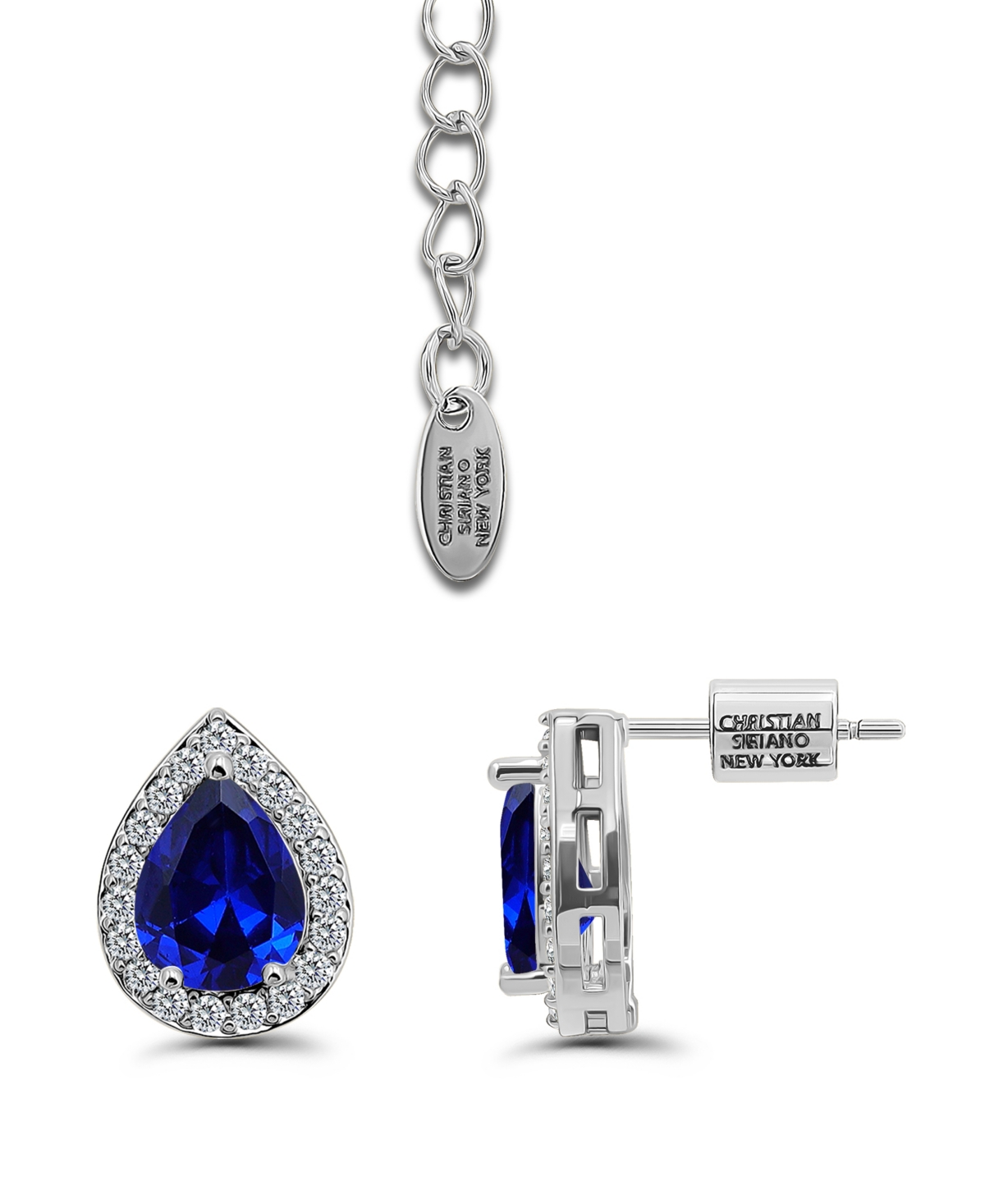 Christian Siriano New York Gold Plated Baguette Cubic Zirconia Frontal Necklace And Earrings Set In Blue