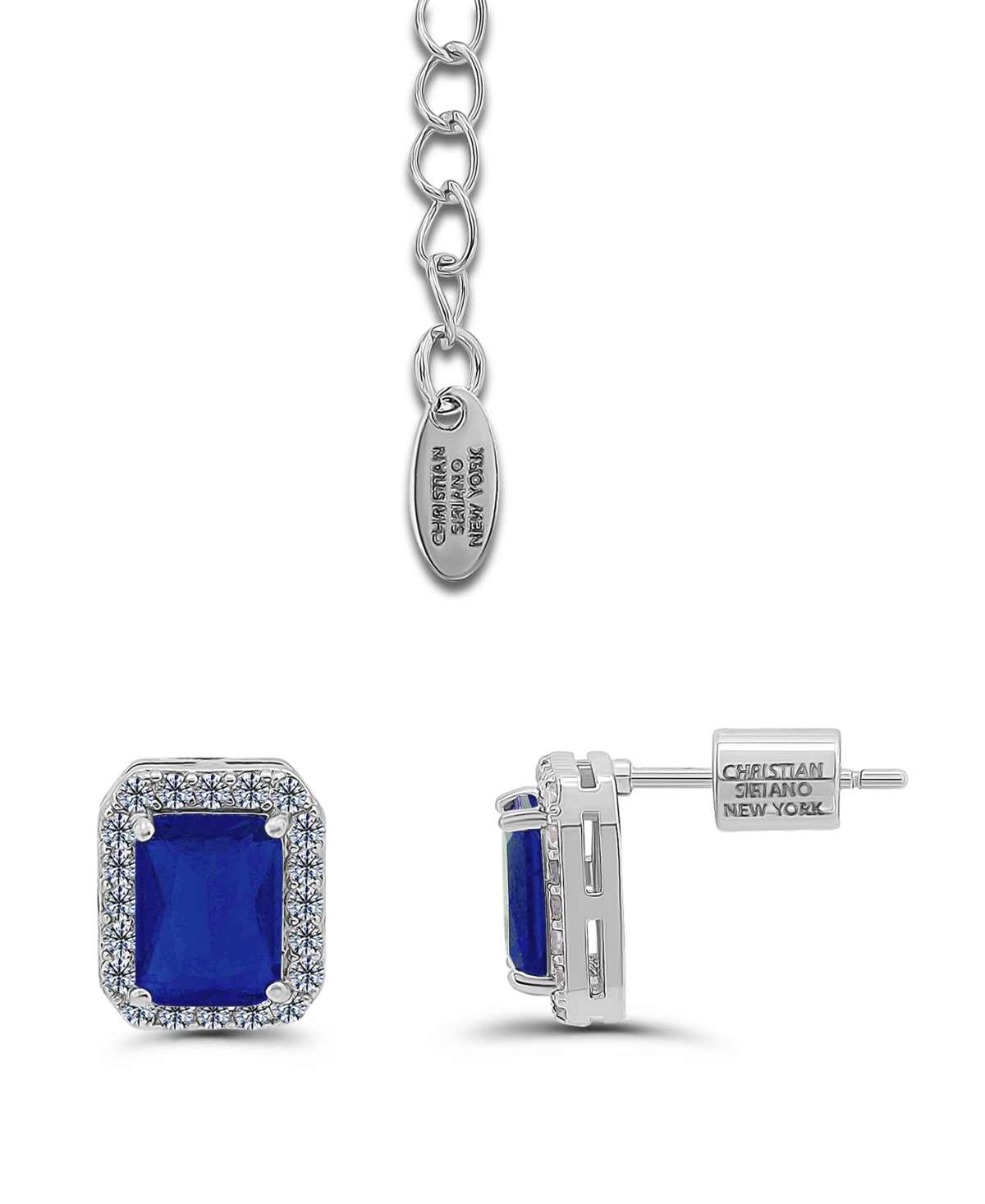 Christian Siriano New York Cubic Zirconia Halo Accents Necklace And Earrings Set In Blue