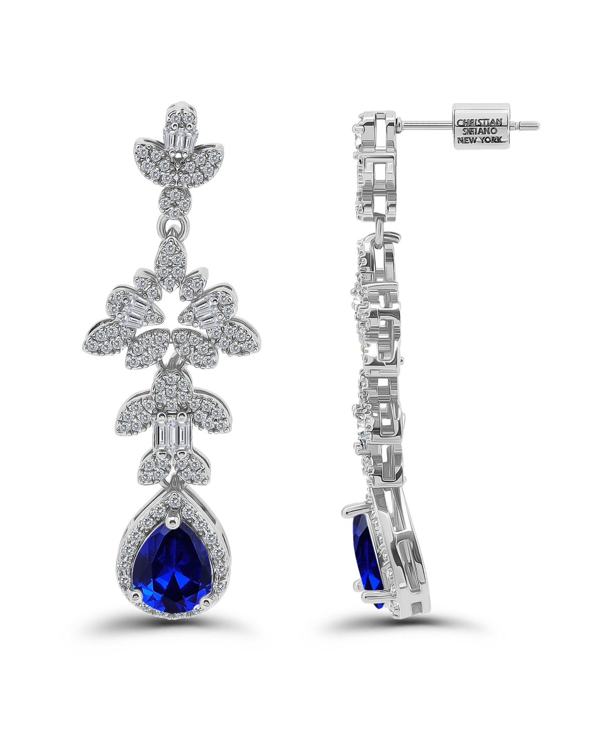 Christian Siriano New York Fine Silver Plated Pave Cubic Zirconia Floral Post Drop Earrings In Blue