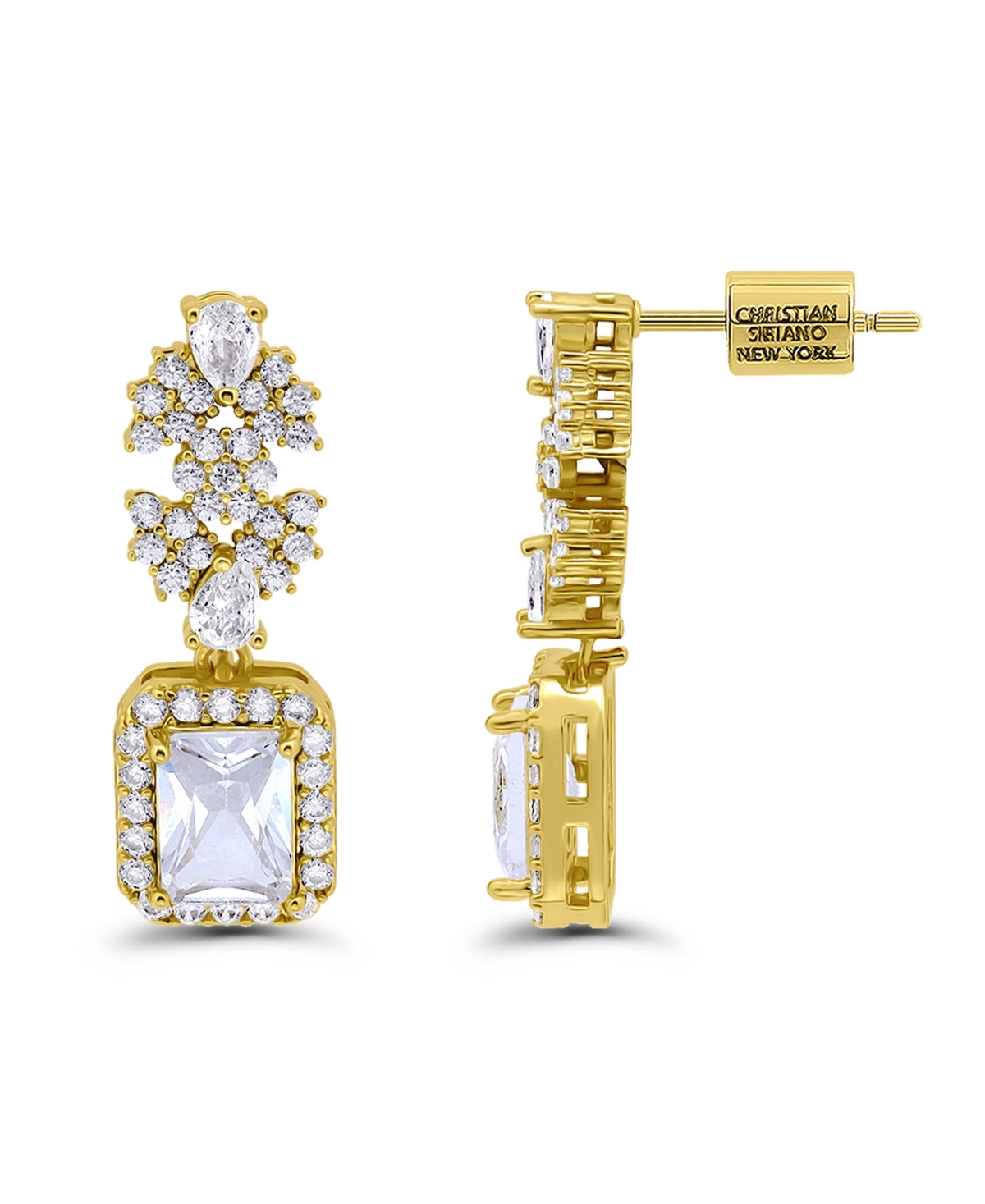 Christian Siriano New York Gold Plated Cubic Zirconia Floral Motif Post Drop Earrings In Gold