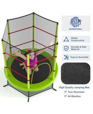 55 Inch Kids Recreational Trampoline Bouncing Jumping Mat with Enclosure Net-Green