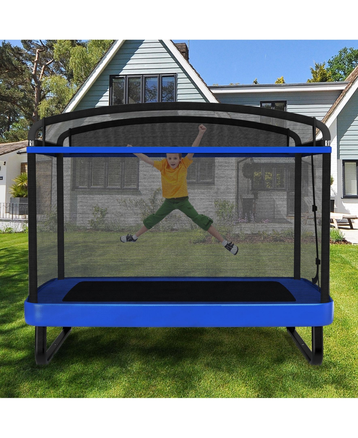 Sugift 6 Ft Kids Trampoline with Swing and Horizontal Bar Small Rectangle Trampoline