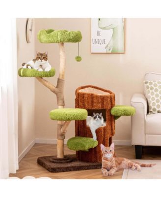 Multi-level Cat Tree with Double Decker Cat House Scratching Posts & Sisal Panel