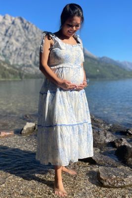 Maternity Floral Sleeveless Ruffle Tiered Midi Dress