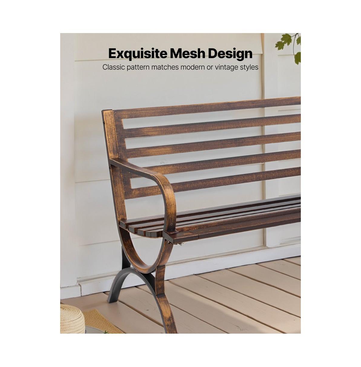 Slickblue Outdoor Patio Bench with Metal Frame and Slatted Backrest.