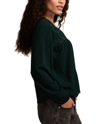 Women's Lace Yoke Peasant V-Neck Top