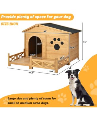 Outdoor Dog House with Porch and Roof Medium Natural