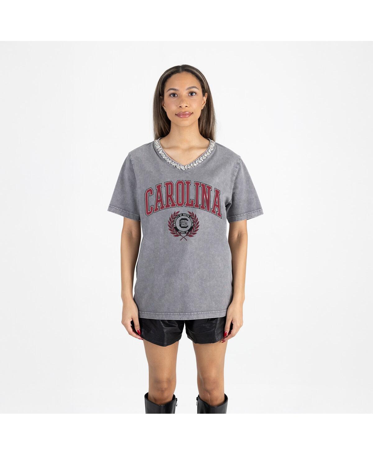 Gameday Couture Women's Gray South Carolina Gamecocks Iconic Edge Rhinestone V-neck T-shirt In Gray