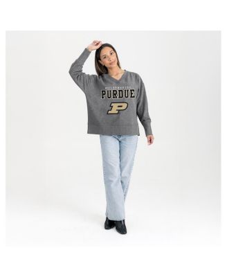 Women's Gray Purdue Boilermakers French Terry V-Neck Pullover Sweatshirt