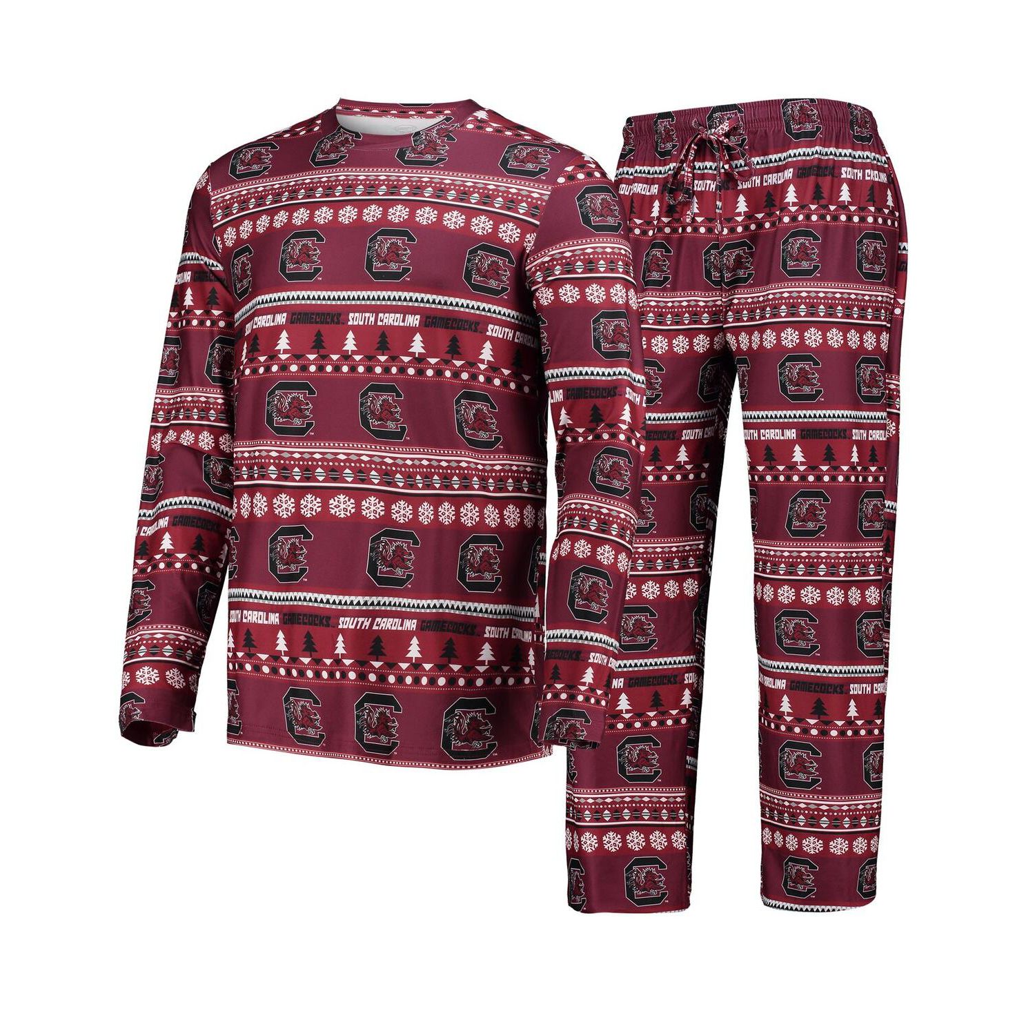 Men's 2-Piece Garnet South Carolina Gamecocks Ugly Sweater Long Sleeve Top and Pants Sleep Set