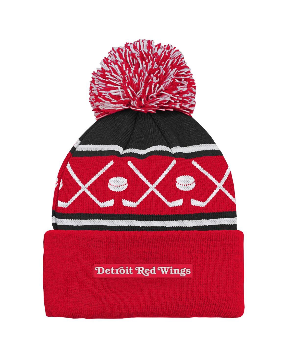 Outerstuff Preschool Red Detroit Red Wings Faceoff Cuffed Knit With Pom Hat In Red