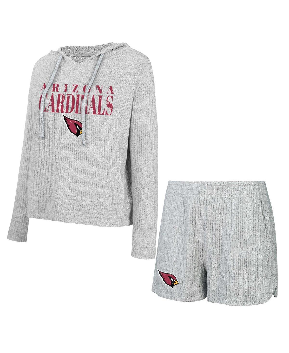 Concepts Sport Women's 2-piece Gray Arizona Cardinals Juniper Long Sleeve Hoodie Top And Shorts Set In Gray